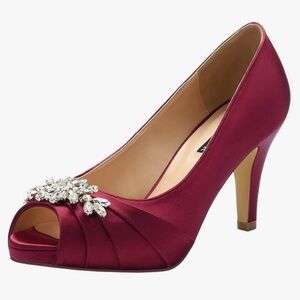 Burgundy/Maroon Evening Shoes with Embellishments
